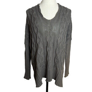 Wishlist Gray/Taupe Cable Knit Long Sweater, V Neck Sz M/L, Perfect for Leggings